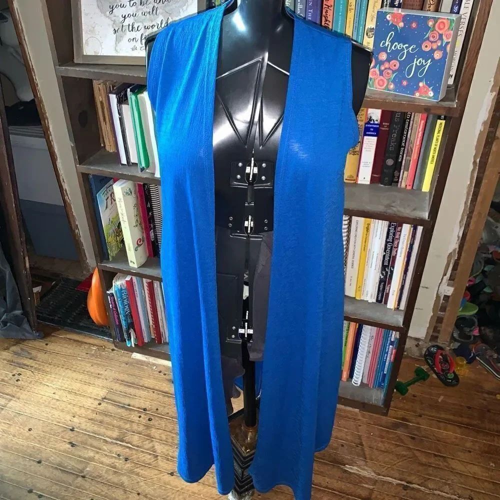 Lularoe bright blue textured XS Joy flowy long sweater vest